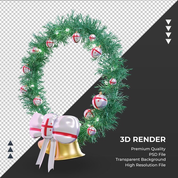 PSD corona de navidad 3d bandera de georgia renderizado vista derecha