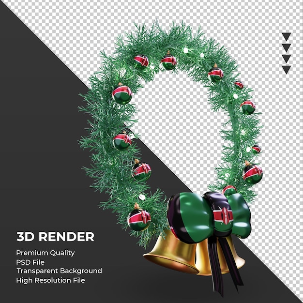 Corona de Navidad 3D bandera de Kenia renderizado vista izquierda
