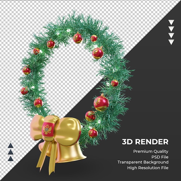 Corona de Navidad 3D bandera de Montenegro renderizado vista derecha