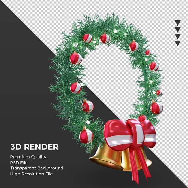 Corona de Navidad 3d bandera de Perú renderizado vista izquierda