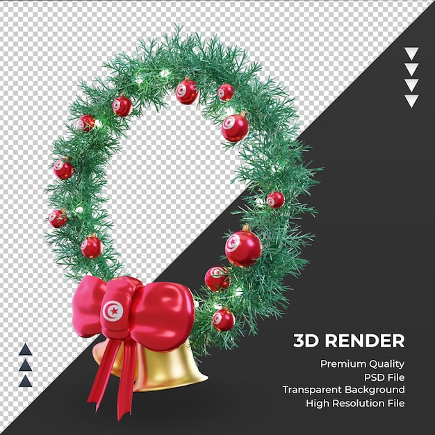 Corona de navidad 3d bandera de Túnez renderizado vista derecha