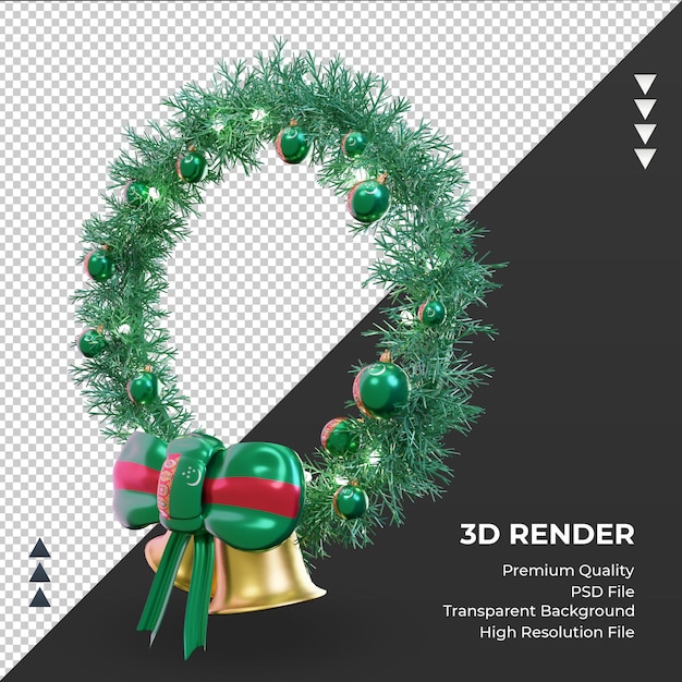 Corona de Navidad 3D bandera de Turkmenistán renderizado vista derecha