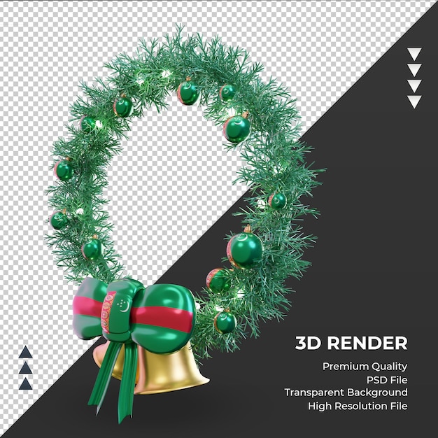 Corona de navidad 3d bandera de turkmenistán renderizado vista derecha