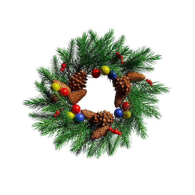 Corona de Navidad y elementos Ilustración 3D