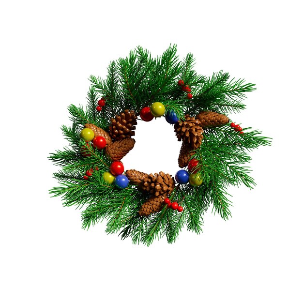 Corona de Navidad y elementos Ilustración 3D