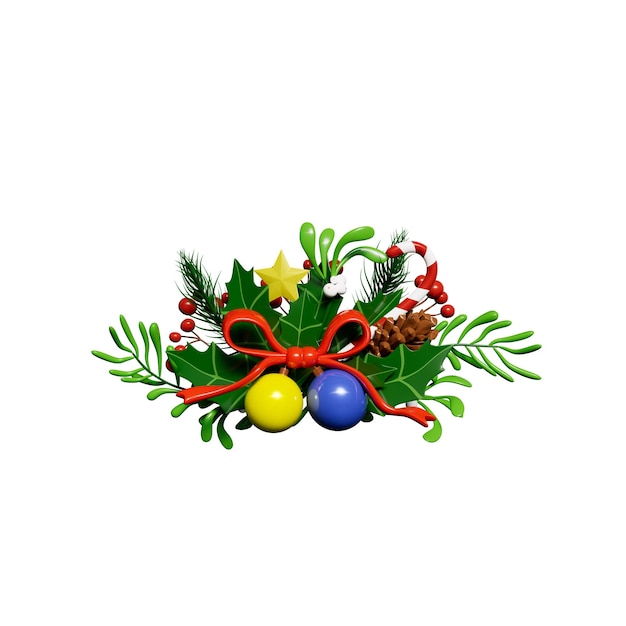 Corona de Navidad y elementos Ilustración 3D
