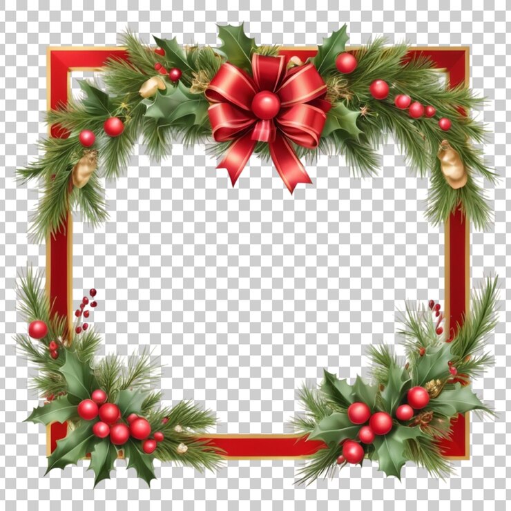 PSD una corona de navidad con un lazo rojo en ella