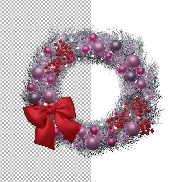 Corona de navidad rosa con arco 3d render