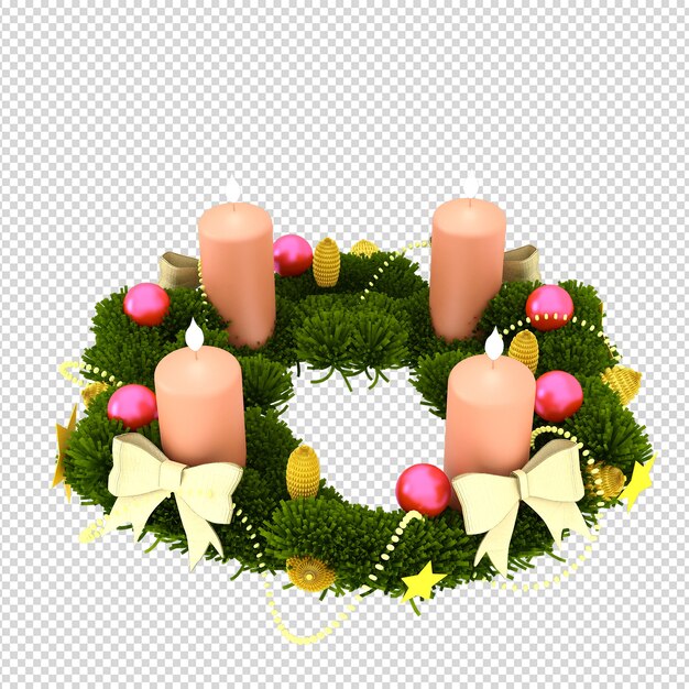 Corona de Navidad con velas en 3D rendering aislado