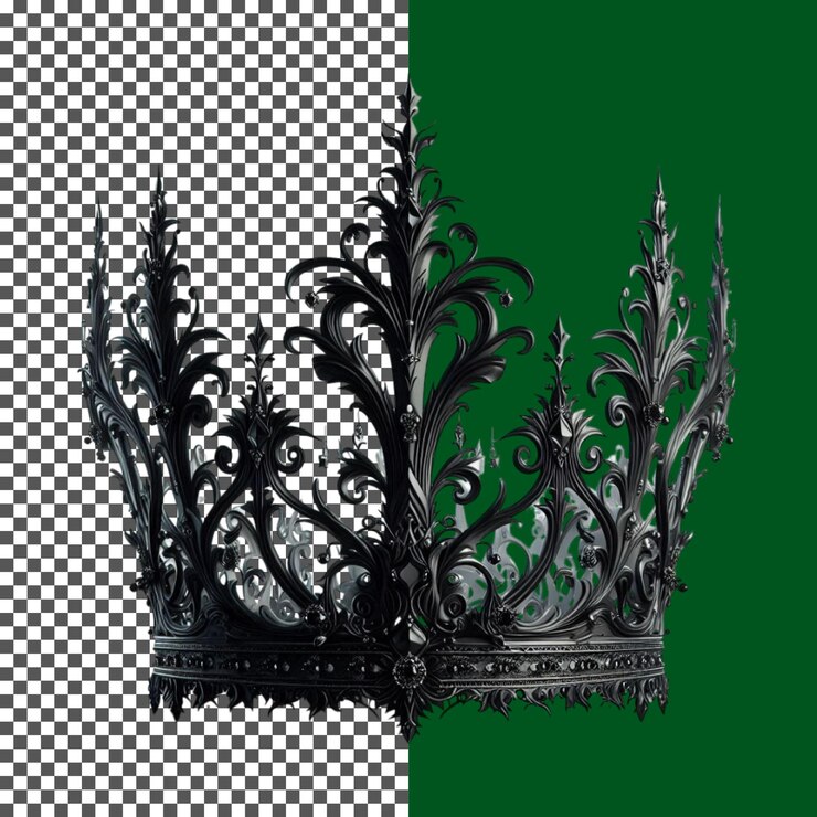 PSD corona negra intrincadamente diseñada para la realeza en un fondo transparente png psd