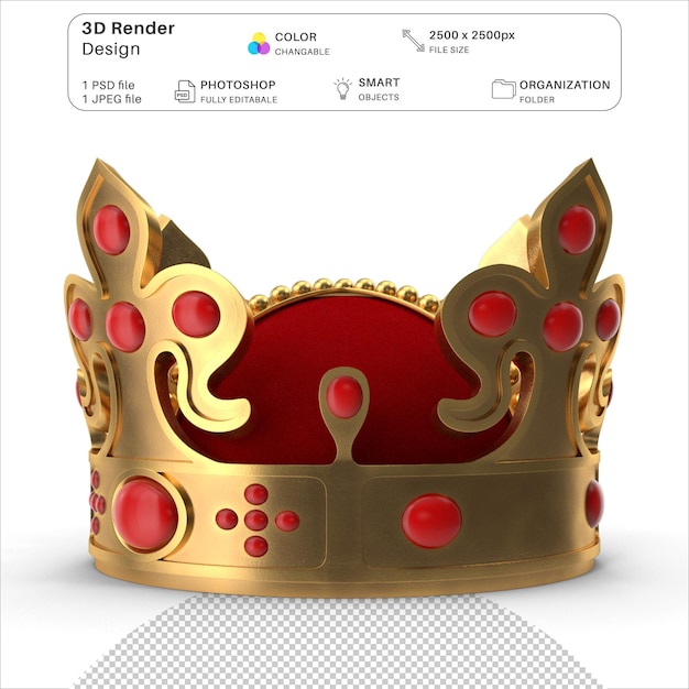 La corona de oro de los reyes Modelación 3D archivo PSD Corona de oro realista