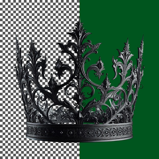 Corona real negra con diseño gótico intrincado en fondo transparente png psd