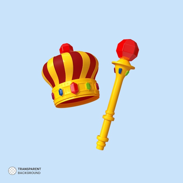 Corona de rey de oro con icono de gema Ilustración de procesamiento 3d aislado