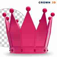 PSD corona rosa realista en 3d con una gema rosa sobre fondo transparente