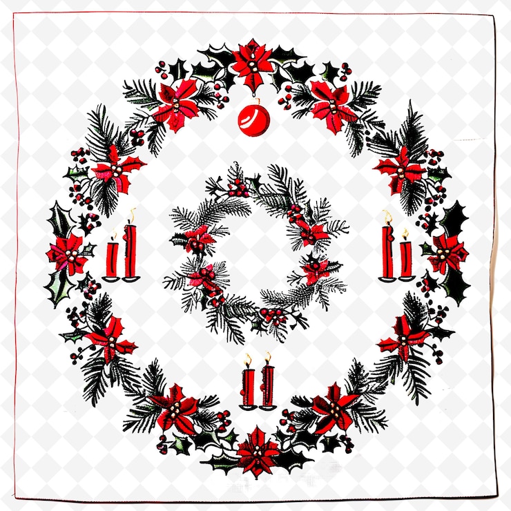 PSD una corona con una vela roja y negra en ella está decorada con holly y holly