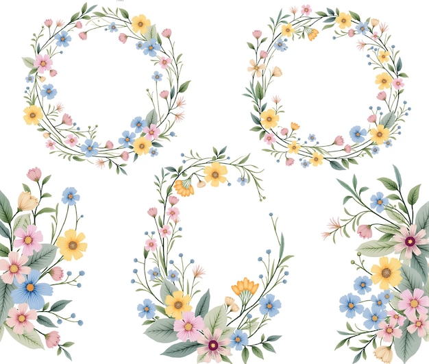 Coronas e buquês de flores aquareladas