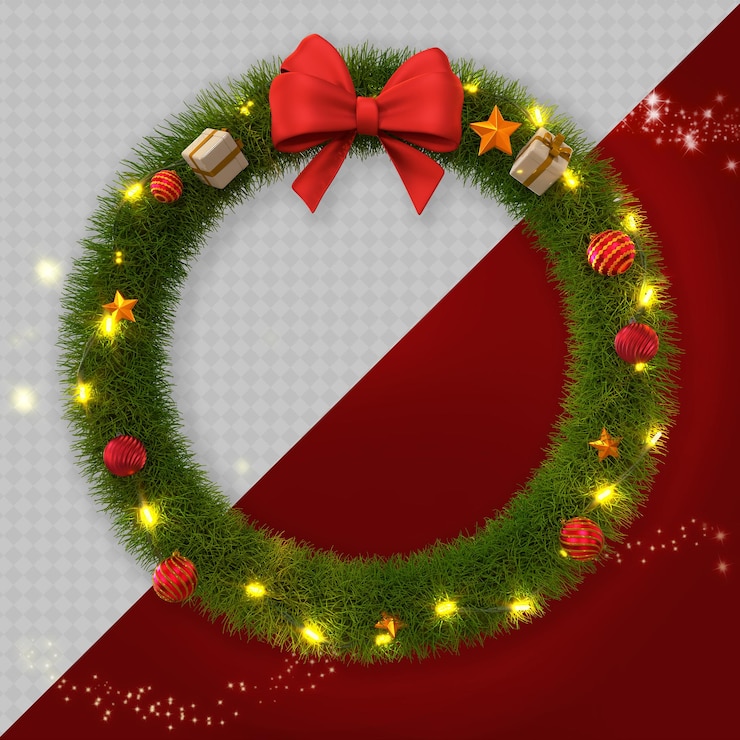 PSD coronas de navidad lazo rojo bolas de navidad