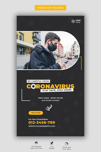 Coronavirus Ou Convid-19 Instagram Story Template Premium Psd