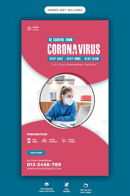 Coronavirus o plantilla de banner covid-19