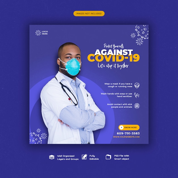 Coronavirus o plantilla de banner de redes sociales convid-19