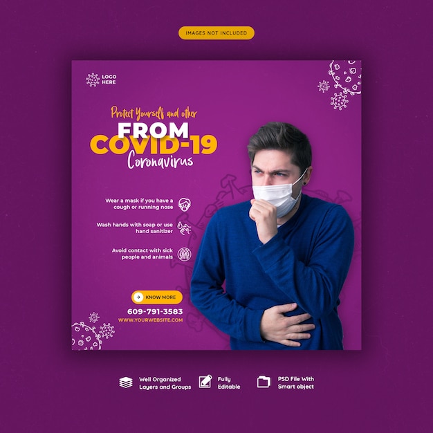 Coronavirus o plantilla de banner de redes sociales convid-19