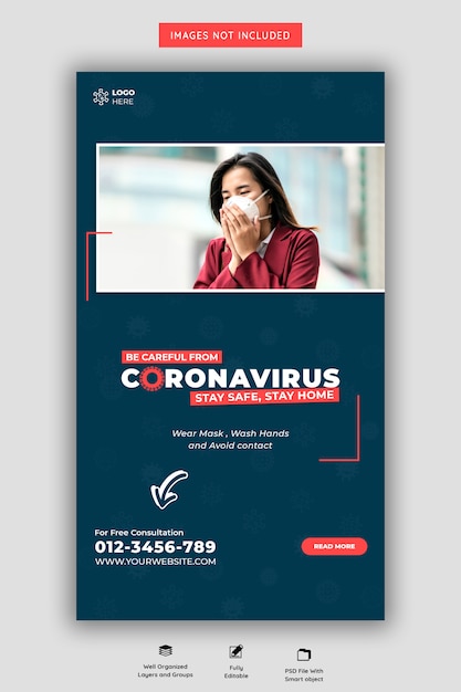 PSD coronavirus oder convid-19 instagram story vorlage premium psd