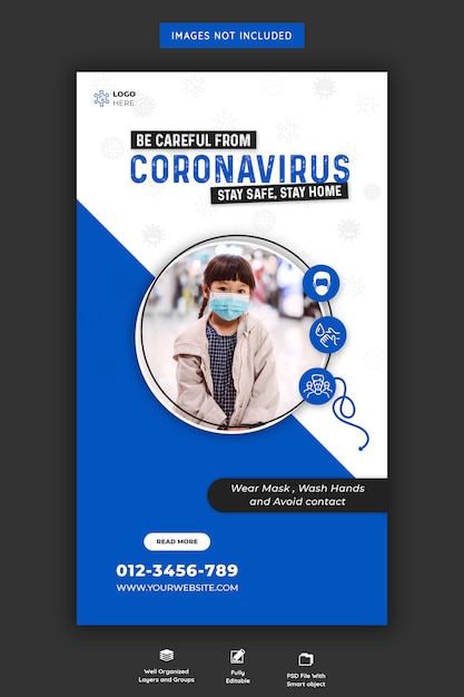 Coronavirus oder convid-19 instagram story vorlage premium psd