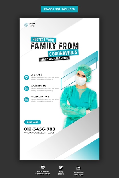 PSD coronavirus ou convid-19 instagram story template psd premium