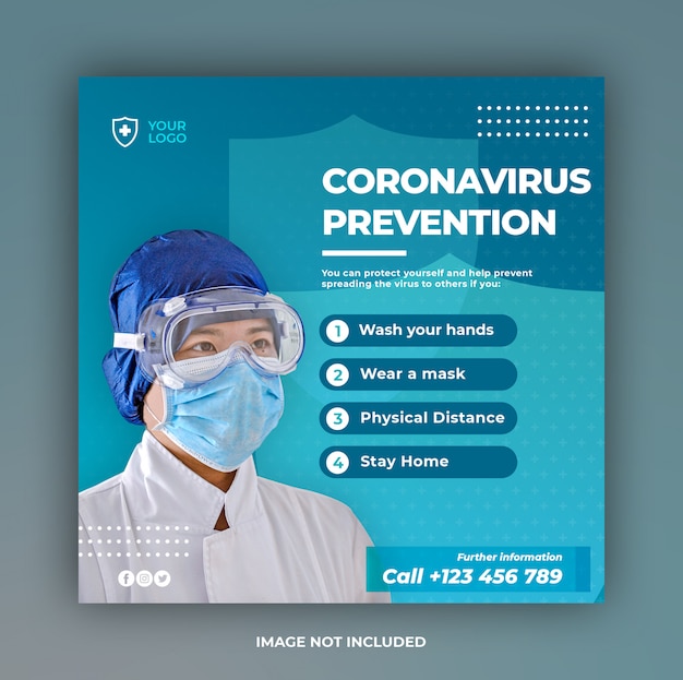 Coronavirus-präventionsbanner oder quadratischer flyer für social-media-post-vorlage