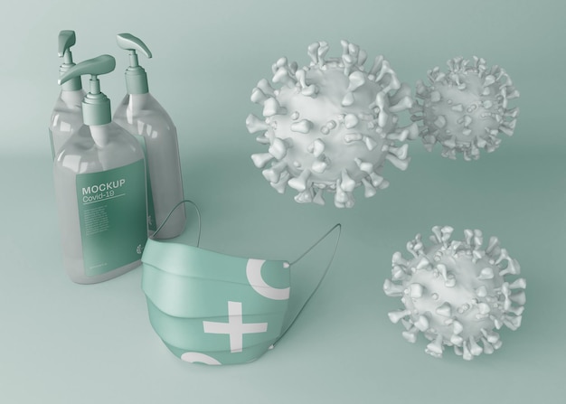 Coronavirus-Produkte Mockup. COVID-19.