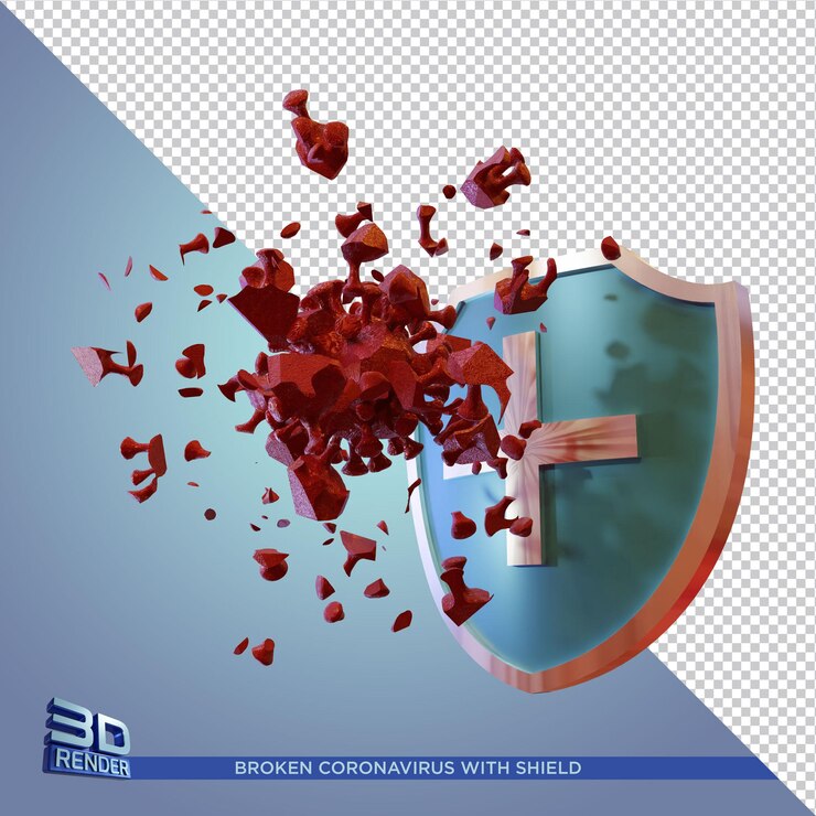 PSD coronavírus quebrado com escudo renderização em 3d