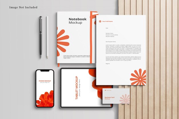 Corporate briefpapier branding mockup draufsicht 3d-rendering