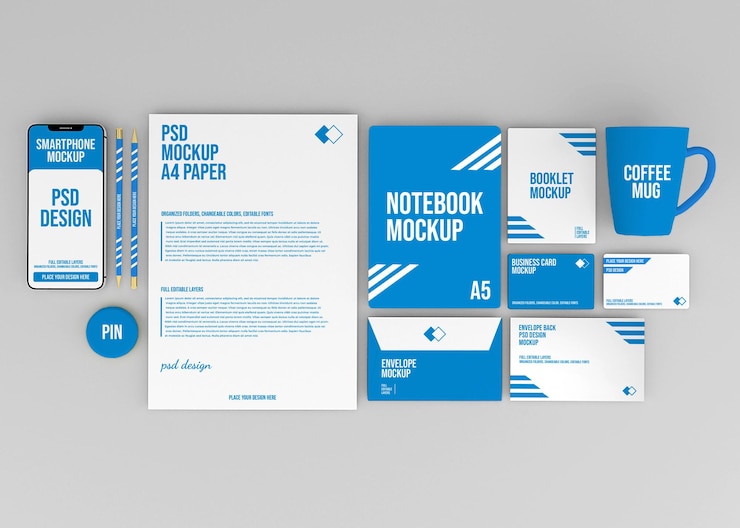 PSD corporate stationery set branding mockup