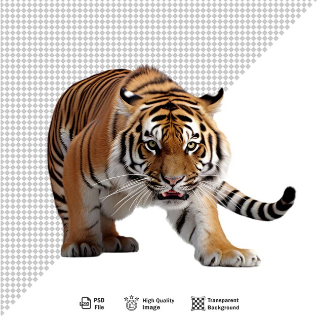PSD le corps entier du tigre du bengale sur un fond transparent