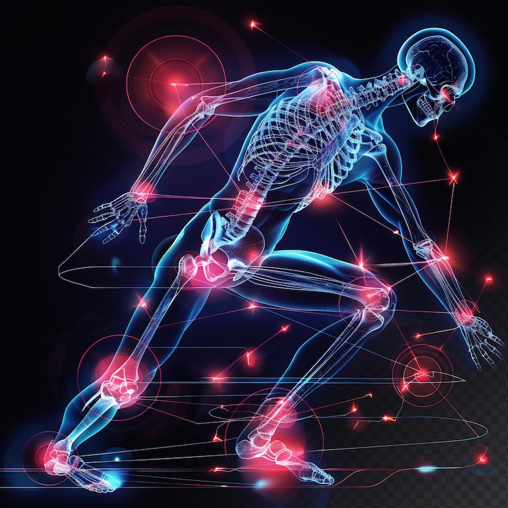 PSD le corps humain points de douleur articulaire diagramme de flux de l'arthrite squelette bleu