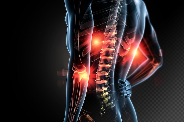 Le corps humain Points de douleur articulaire Diagramme de flux de l'arthrite Squelette bleu