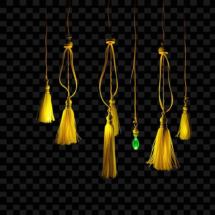 PSD correa decorativa tassels de seda y colgantes de esmeralda neon delinea cada colgante lanzando una g vibrante