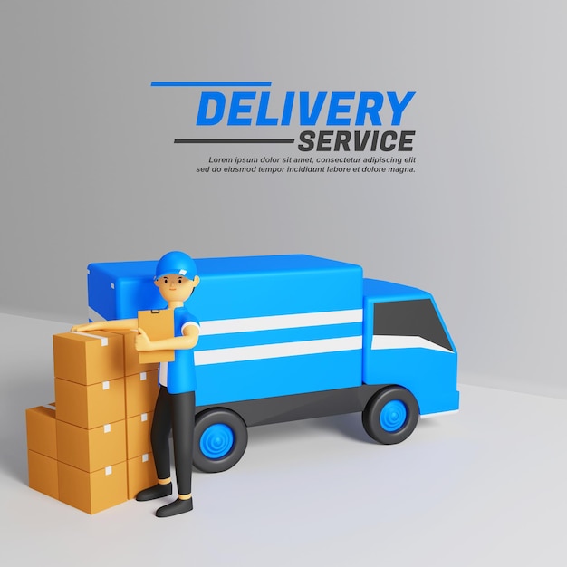 correio de serviço de entrega de ilustração de desenho animado 3d
