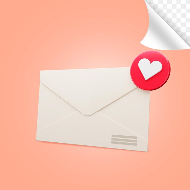 correo 3d con una pequeña notificación de corazón