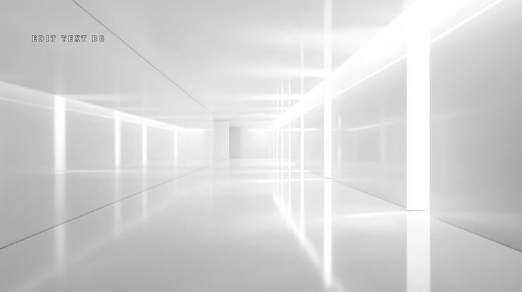 PSD corridoio bianco minimalista luminoso con linee luminose e pavimento riflettente