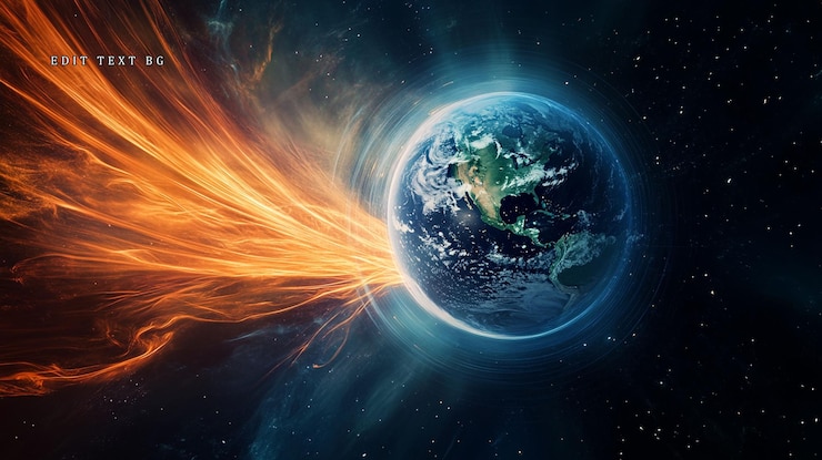 PSD corriente de energía ardiente impactando con la tierra en el espacio