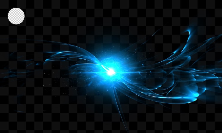 PSD corrientes de luz azul brillante sobre un fondo transparente