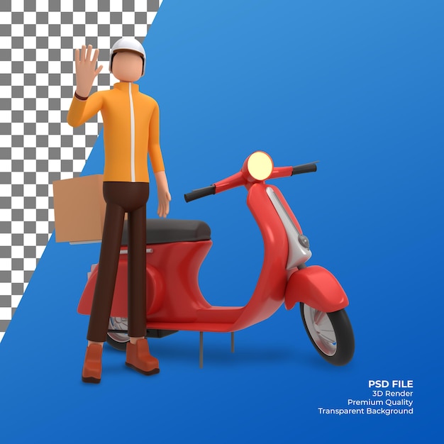 Corriere del pacchetto di rendering 3D sull'illustrazione dello scooter