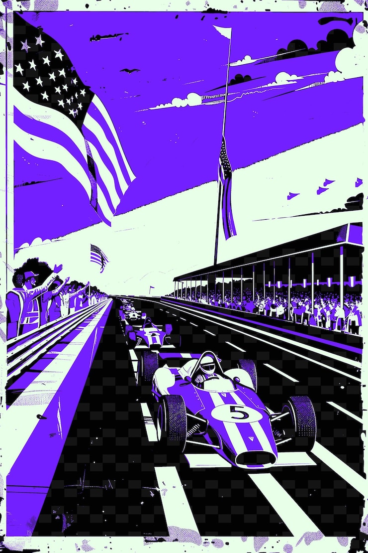 PSD corsa d'auto con la gente che guarda e applaude un grande disegno d'illustrazione creativa americana