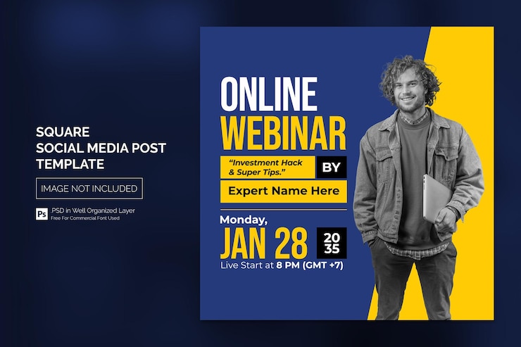 PSD corso online e webinar modello di post sui social media o banner web quadrato