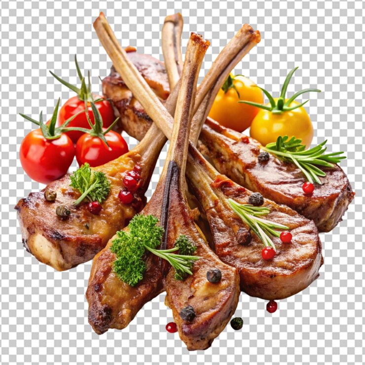 PSD cortadas de carne de cordero fritas a la parrilla