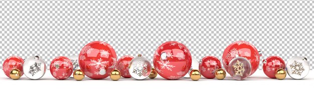 Cortar enfeites de Natal de vermelho e vidro isolados alinhados