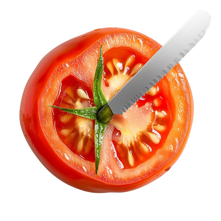 PSD cortar el tomate con un cuchillo