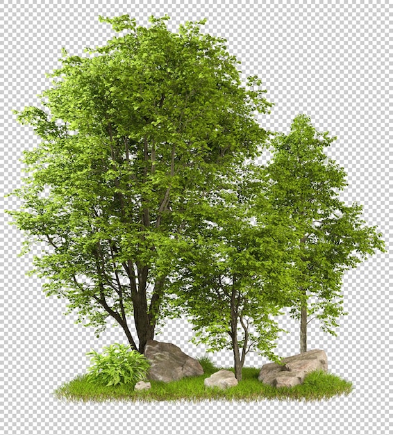 PSD cortar vegetación bosque árboles diseño composición 3d renderizado