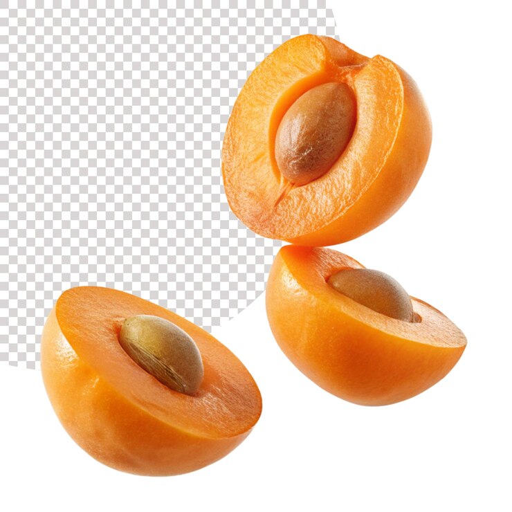 PSD cortes de albaricoque renderizadas en 3d lanzando frutas aisladas sobre un fondo transparente perfectas para el diseño